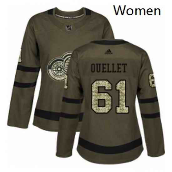 Womens Adidas Detroit Red Wings 61 Xavier Ouellet Authentic Green Salute to Service NHL Jersey